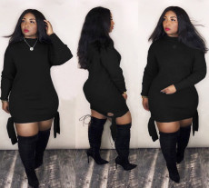 SC Plus Size Solid Long Sleeve O Neck Casual Dress LM-8298