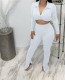 SC Solid Long Sleeve Crop Top Split Pants 2 Piece Sets BGN-217