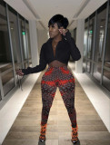 SC Sexy Long Sleeve Top+Printed Pants Two Piece Sets FENF-197