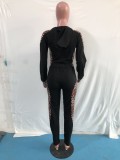 SC Leopard Patchwork Zipper Hoodie Two Piece Sets OMY-80069