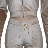 SC Solid Velvet Zipper Coat And Pants Two Piece Sets SH-390241