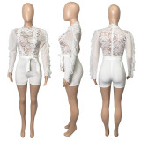 SC Sexy Lace Patchwork Long Sleeve Sashes Romper ME-S993