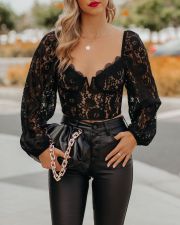 Sexy Lace Long Sleeve Deep V Neck Crop Top ME-5045