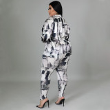 SC Plus Size Casual Printed Shirt Top And Pants 2 Piece Sets NNWF-7395