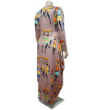 SC Plus Size Casual Printed Long Sleeve Maxi Dress NNWF-7379