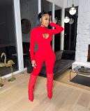 SC Sexy Solid Hollow Out Long Sleeve Tight Jumpsuit MIL-L286
