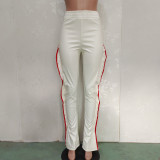 SC PU Leather Ruffle Side Skinny Pants BN-9312