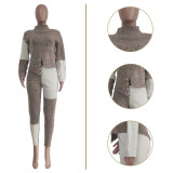 SC Contrast Color Knitted Sweater Slim 2 Piece Pants Set TR-1189