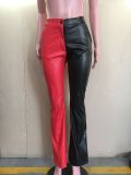 SC PU Leather Contrast Color Flared Pants ORY-5217