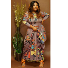 SC Plus Size Casual Printed Long Sleeve Maxi Dress NNWF-7379