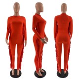 SC Solid Tassel Long Sleeve Skinny Jumpsuit YN-88830