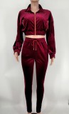 SC Solid Zipper Coat And Pants Two Piece Sets XMY-9333