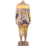 SC Plus Size Printed Long Sleeve Slim Maxi Dress OSIF-21401
