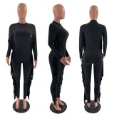 SC Solid Tassel Long Sleeve Skinny Jumpsuit YN-88830