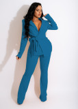 SC Solid V Neck Long Sleeve Two Piece Pants Set MXDF-6070