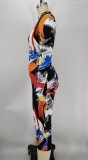 SC Sexy Printed Long Sleeve Zipper Midi Dress XMY-9334