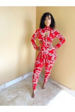 Sexy Printed Long Sleeve Hollow Out Jumpsuit QZX-6236