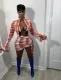SC Plaid Print Zipper Coat+Bra Top+Mini Skirt 3 Piece Sets WY-6870