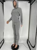 SC Solid Fleece Hoodies Stacked Pants Two Piece Sets XYKF-9302