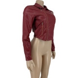 SC Plus Size PU Leather Long Sleeve Zipper Jacket FNN-8654