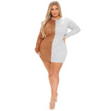 SC Plus Size Sequin Hollow Out Long Sleeve Club Dress CYA-9422