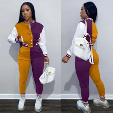 SC Casual Patchwork Baseball Jacket And Pants 2 Piece Sets OY-6316