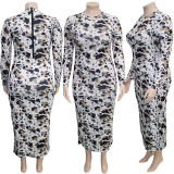 SC Plus Size Printed Full Sleeve Long Dresses (Without Belt) ONY-5111