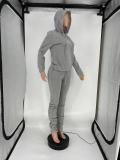 SC Solid Fleece Hoodies Stacked Pants Two Piece Sets XYKF-9302