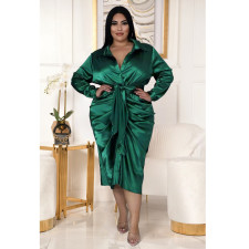 SC Plus Size Elegant Long Sleeve Sashes Shirt Dress ASL-7059