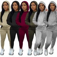 SC Casual Solid Hoodies Pants Two Piece Sets LSD-90355