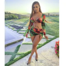 SC Sexy Printed Long Sleeve Crop Top Mini Skirt 2 Piece Sets JZHF-8029