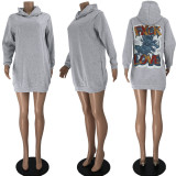 SC Casual Printed Long Sleeve Hoodie Dress JZHF-8095