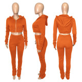 SC Solid Fleece Zipper Hoodies Stacked Pants 2 Piece Sets ME-S992