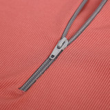SC Solid Long Sleeve Zipper Crop Top JZHF-8007