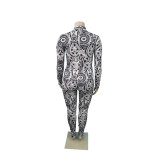 SC Plus Size Printed Long Sleeve Jumpsuit (Without Belt) MUKF-067