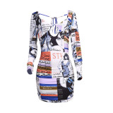 SC Sexy Printed Hollow Out Long Sleeve Mini Dress JZHF-8002