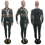 SC Plus Size Leopard Stitching Hooded Sweatshirt Two-piece LSD-8626