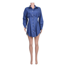 SC Blue Long Sleeve Slim-Waist Shirt Dress JZHF-8006