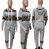 SC Plus Size Leopard Stitching Hooded Sweatshirt Two-piece LSD-8626