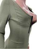 SC Solid Long Sleeve Zipper Tight Jumpsuit MOF-6662