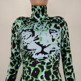 SC Leopard Print Long Sleeve Bodycon Dress XMY-9340