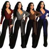 SC Sexy Deep V Neck Long Sleeve Jumpsuit OSM-6133