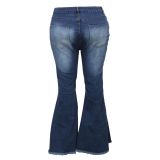 SC Plus Size 5XL Denim Ripped Hole Stretch Flared Jeans HSF-2378