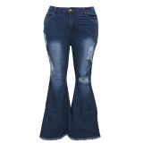 SC Plus Size 5XL Denim Ripped Hole Stretch Flared Jeans HSF-2378