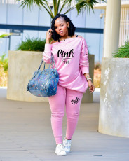 SC Pink Letter Print Long Sleeve Casual Two Piece Sets AWYF-L761