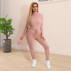 SC Solid High Collar Long Sleeve Two Piece Pants Set GEYF-68545
