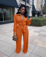 Solid Long Sleeve Sashes Casual Jumpsuit YS-8845