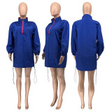 SC Casual Loose Long Sleeve Drawstring Mini Dress WSYF-5919