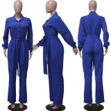 SC Solid Long Sleeve Sashes Casual Jumpsuit YS-8845