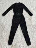 SC Velvet Sequin Zipper Coat And Pants 2 Piece Sets CM-2169